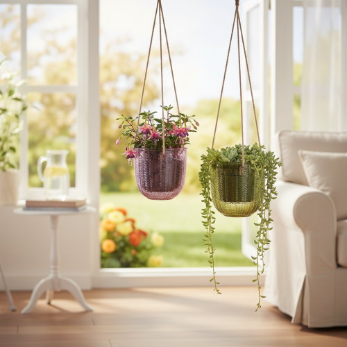 Glass flower pot/hanging lantern, purple/green, 14cm, 2 pieces | Floristik24.ie