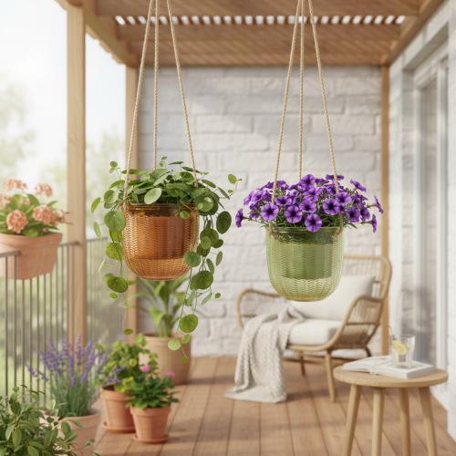 Hanging glass pot, decorative glass pot, retro style, green/brown, 14.5cm, 2 pieces | Floristik24.ie