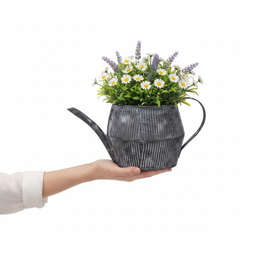 Vintage decorative metal jug, black with grooves, 12.5cm, retro style | Floristik24.ie