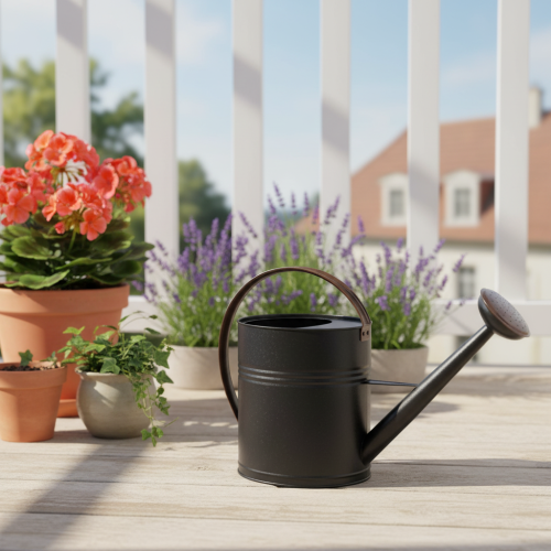 Decorative vintage metal watering can, black and olive green, 60x19x38cm, eye-catching for balcony or conservatory | Floristik24.ie