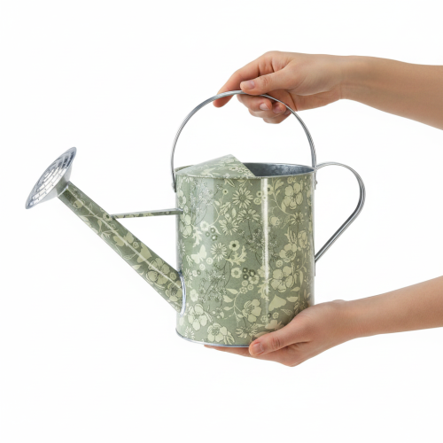 Metal watering can, vintage look, green and silver with floral pattern - decorative planter, Ø18cm | Floristik24.ie