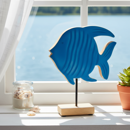 Wooden fish figurine, maritime decoration, handmade table decoration for living room, 22cm | Floristik24.ie