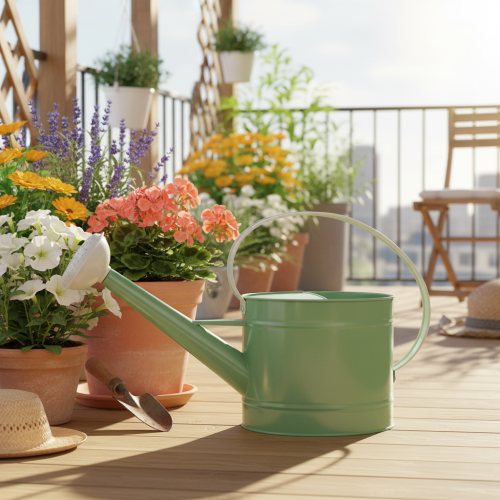 Metal decorative watering can, retro pastel green with white accents, for garden, balcony, and indoor use, 52.5x15x30cm | Floristik24.ie