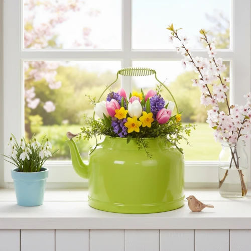Decorative metal teapot, apple green - flower pot - Ø20cm H15cm - versatile garden decoration and gift idea | Floristik24.ie