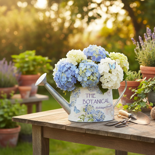 Decorative Watering Can Hydrangea Metal Vintage Flowers 30x11x14.5cm | Floristik24.ie