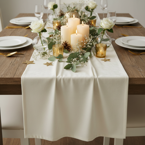 Table runner velvet table runner cream decorative fabric 28×270cm | Floristik24.ie