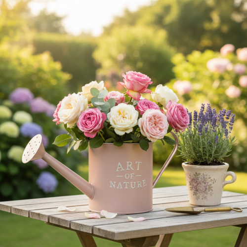 Vintage decorative flower pot/watering can, antique rose zinc, Ø16.5cm H17cm | Floristik24.ie