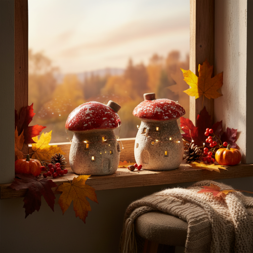 Mushroom House Light House Decorative Figurine Fly Agaric with Chimney 10cm 2pcs | Floristik24.ie