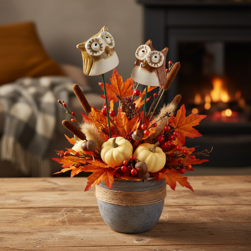 Ceramic owl stake decorative figure for plants 26cm 2pcs | Floristik24.ie