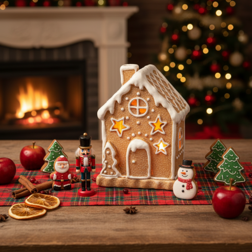 Gingerbread house tealight holder for standing and decorating, 13cm | Floristik24.ie