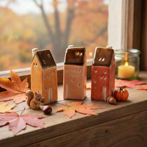 Decorative ceramic miniature house for windowsill, 10cm, 3 pieces | Floristik24.ie