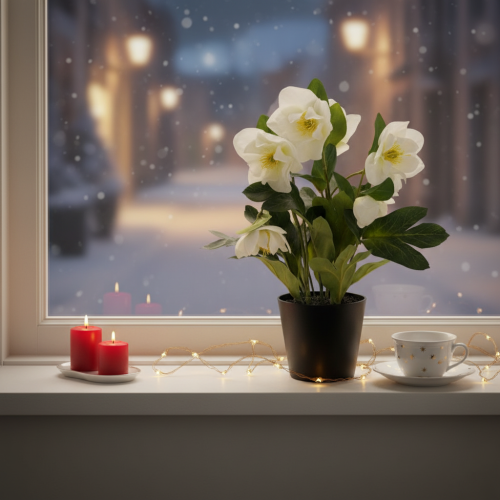 Artificial Christmas rose, potted plant, table decoration, 34cm | Floristik24.ie