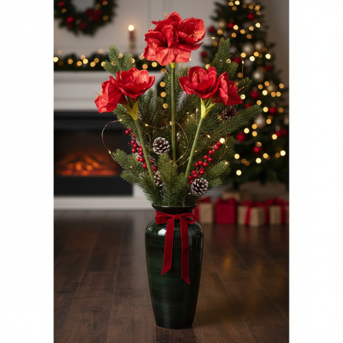 Artificial Amaryllis flower, red, long stem, for vase and arrangement, 77cm | Floristik24.ie