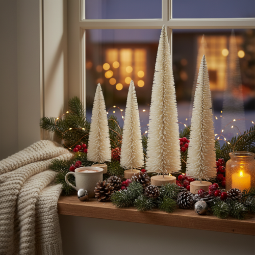 Decorative Christmas tree with wooden base for winter decoration, 40cm, 3 pieces | Floristik24.ie