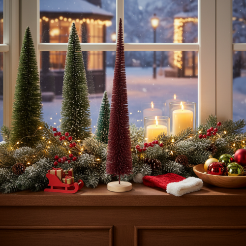 Decorative Christmas tree, slim tree figure on a wooden base, 60cm | Floristik24.ie