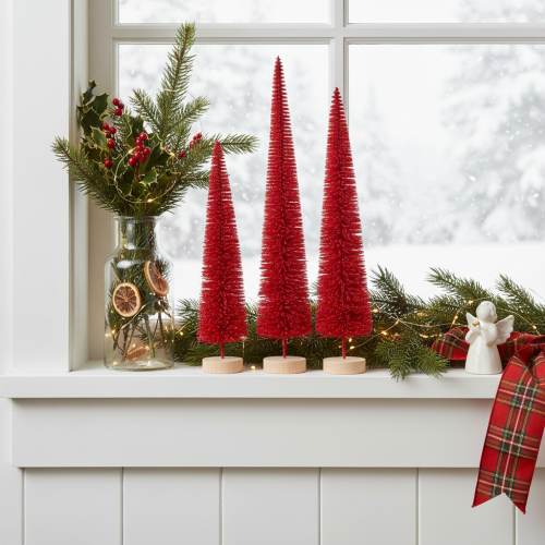 Decorative narrow Christmas tree, artificial Christmas tree on wooden base, 40cm, 3 pieces | Floristik24.ie