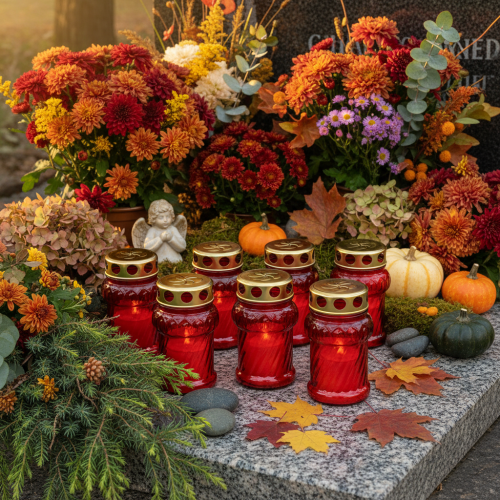 Grave candle for autumnal grave decoration for All Saints' Day and the Sunday of the Dead, 13cm, 8 pieces | Floristik24.ie