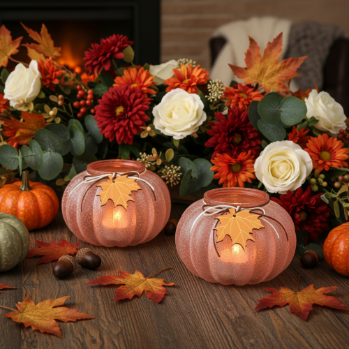 Lantern glass pumpkin tealight frosted Ø16cm H11cm 2pcs | Floristik24.ie