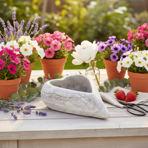 Decorative heart-shaped bowl, grey; small heart-shaped planter, 19cm | Floristik24.ie