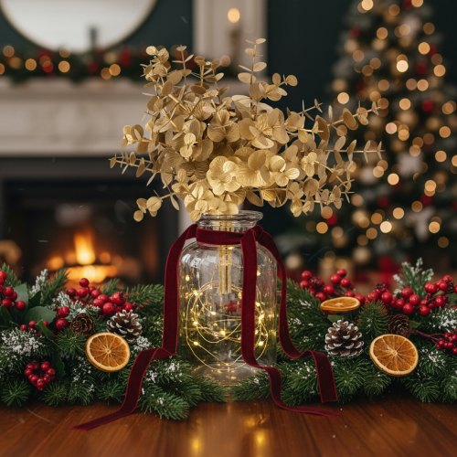 Artificial eucalyptus plant, gold-colored decorative branch for table decoration, 24cm | Floristik24.ie
