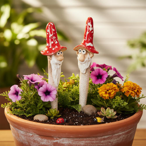 Dwarf figurine for sticking, with long beard and mushroom hat, decoration, 17cm, 2 pieces | Floristik24.ie