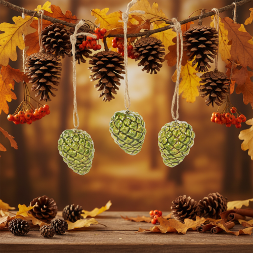 Product Pine cone pendants as autumn decorations for hanging, 5cm, 3 pieces