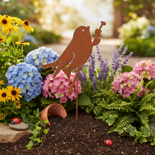 Bird garden stake, rusted metal decorative stake, 52cm | Floristik24.ie