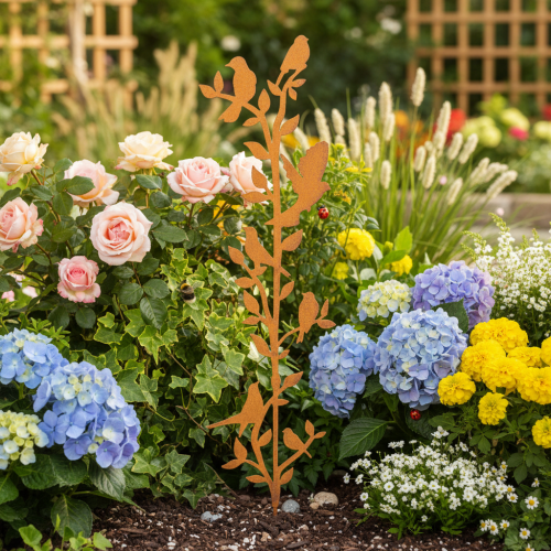 Garden stake branch with birds, metal decoration, 100cm | Floristik24.ie