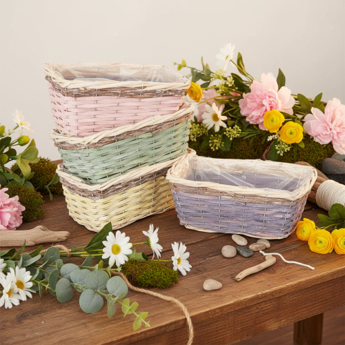 Rectangular plant basket with foil, decorative basket, planter, 25cm, 4 pieces | Floristik24.ie
