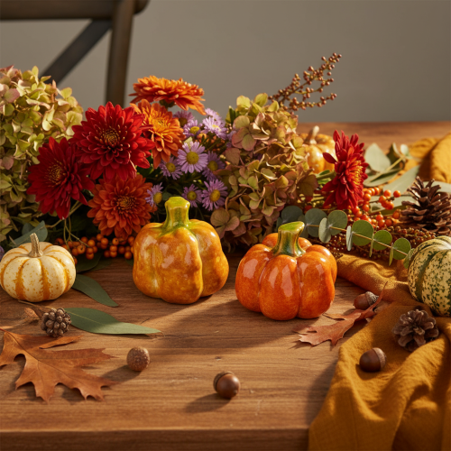 Decorative pumpkins for autumnal table decoration, 6cm, 2 pieces | Floristik24.ie