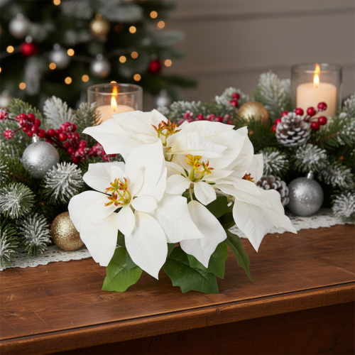 Artificial poinsettia, white, large bloom, decorative plant, 40cm | Floristik24.ie