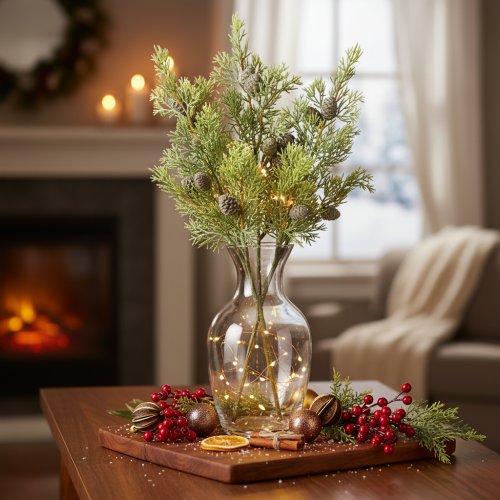 Artificial conifer branch with cones as artificial table decoration, 39cm, 4 pieces | Floristik24.ie