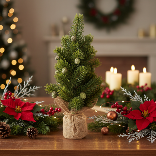 Artificial Christmas tree in a jute sack, small table decoration, mini Christmas tree, 38cm | Floristik24.ie
