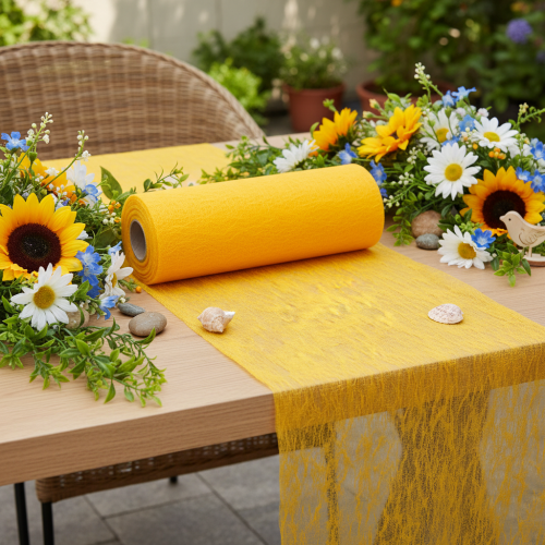 Non-woven table runner, yellow, 23 cm, modern table decoration roll | Floristik24.ie