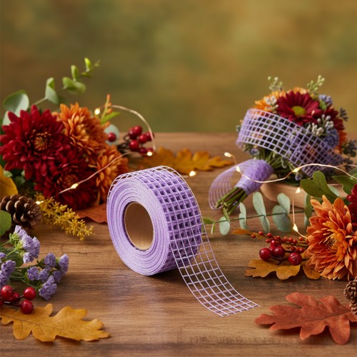 Purple mesh tape, 4.5 cm wide, decorative tape roll for creative crafts, 10 m | Floristik24.ie