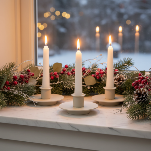 Metal candle holder in matte beige, small candlestick for taper candles, 8cm, 3 pieces | Floristik24.ie