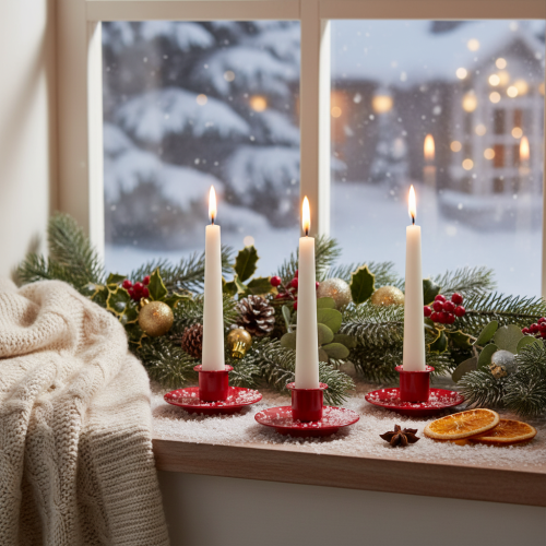 Small red candle holders for 8cm taper candles, 3 pieces | Floristik24.ie