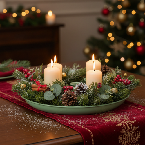Candle plate Advent wreath green with four candle holders 24cm | Floristik24.ie