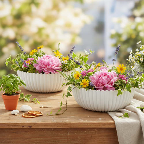 Round, ribbed bowl in white for versatile decoration, 15cm, 2 pieces | Floristik24.ie