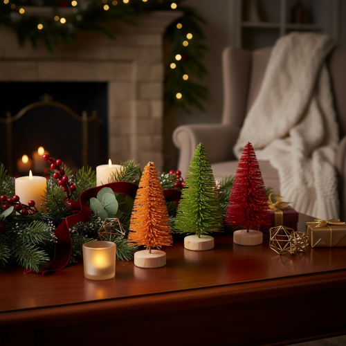 Artificial Christmas tree with wooden base, small, 16cm, 6 pieces | Floristik24.ie