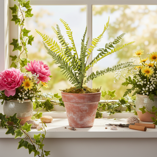 Artificial fern branch, artificial green plant for decoration, 45cm | Floristik24.ie