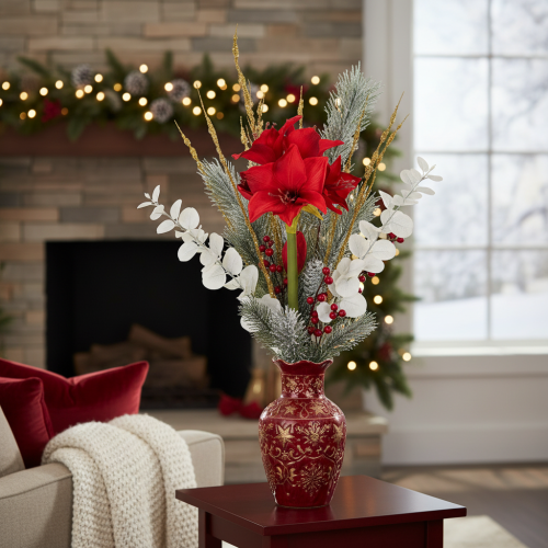 Artificial red amaryllis flower with stem, flower decoration for Christmas, 50cm | Floristik24.ie