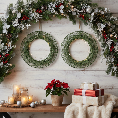 Green decorative wire mesh wreath for DIY projects, 19cm, 2 pieces | Floristik24.ie