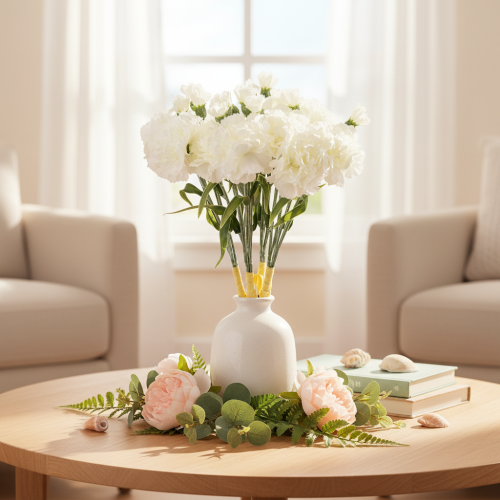 Product Artificial carnations, white, 40cm, 4 pieces