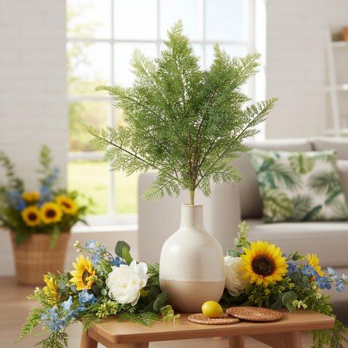 Artificial fern branch, multiple branches, green, 68cm | Floristik24.ie