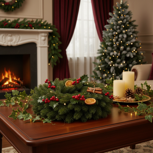 Artificial fir branch wreath, green, round, 50cm | Floristik24.ie