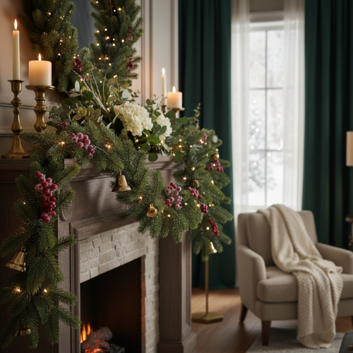 Artificial green fir garland for festive decoration, 200cm | Floristik24.ie