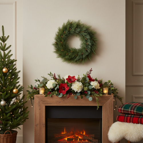 Product Artificial wreath of pine branches with small cones, 40cm