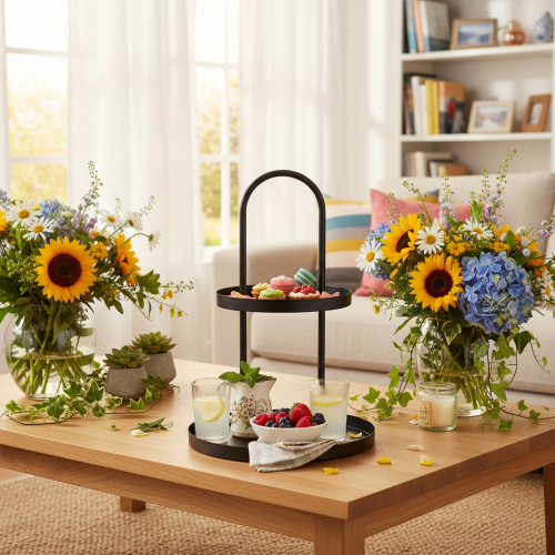 Metal double-tiered round decorative tray 58cm | Floristik24.ie