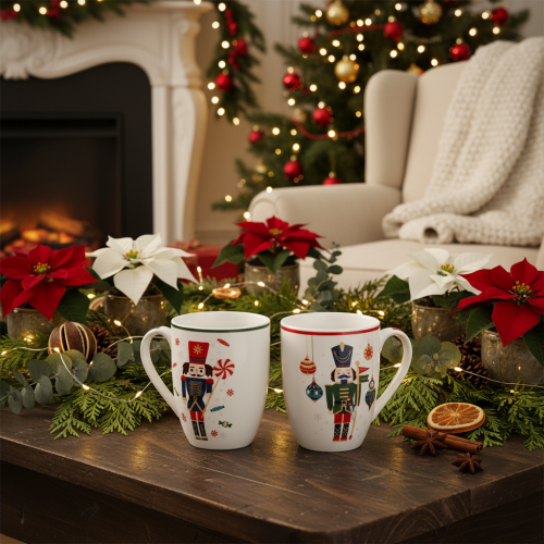 Christmas mug with nutcracker and candy cane motif, 10cm, 2 pieces | Floristik24.ie